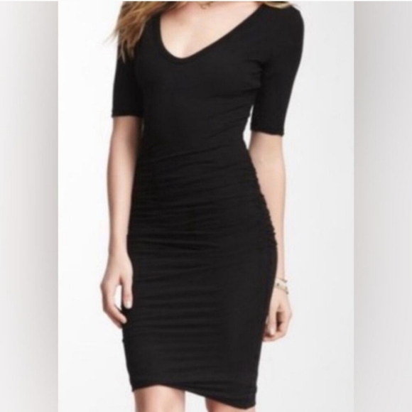 STANDARD JAMES PERSE Round Neck Ruched Black Jersey Dress Bodycon M Contemporary - Picture 1 of 6